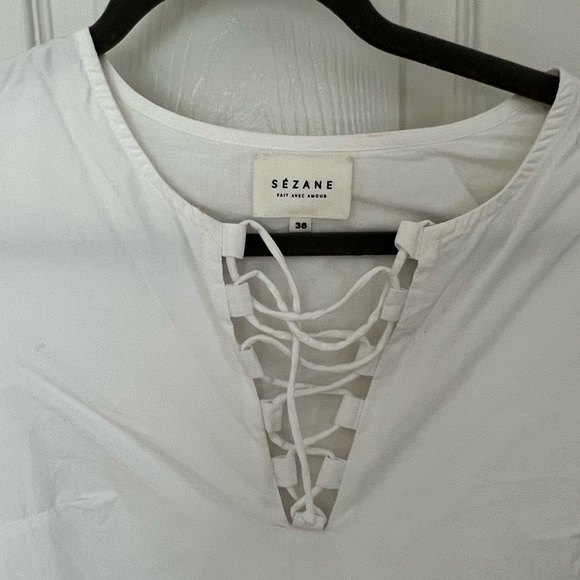 SEZANE White Eyelet Mini Dress Size 36 - Picture 3 of 4